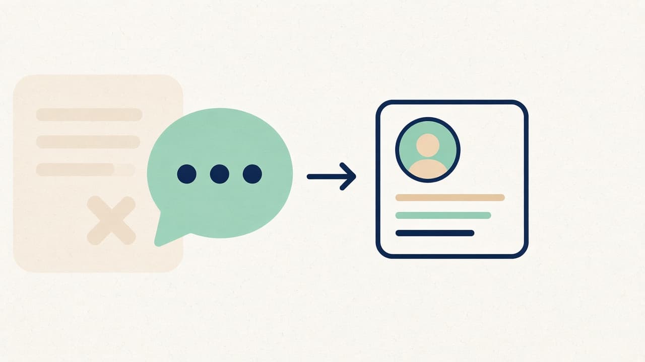 Illustration of a chat bubble turning into a contact card