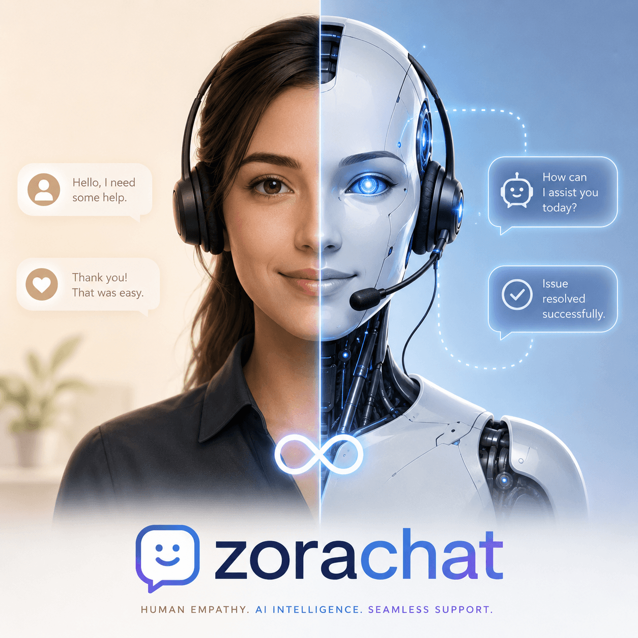 Zorachat handing off an AI conversation to a human agent with full context