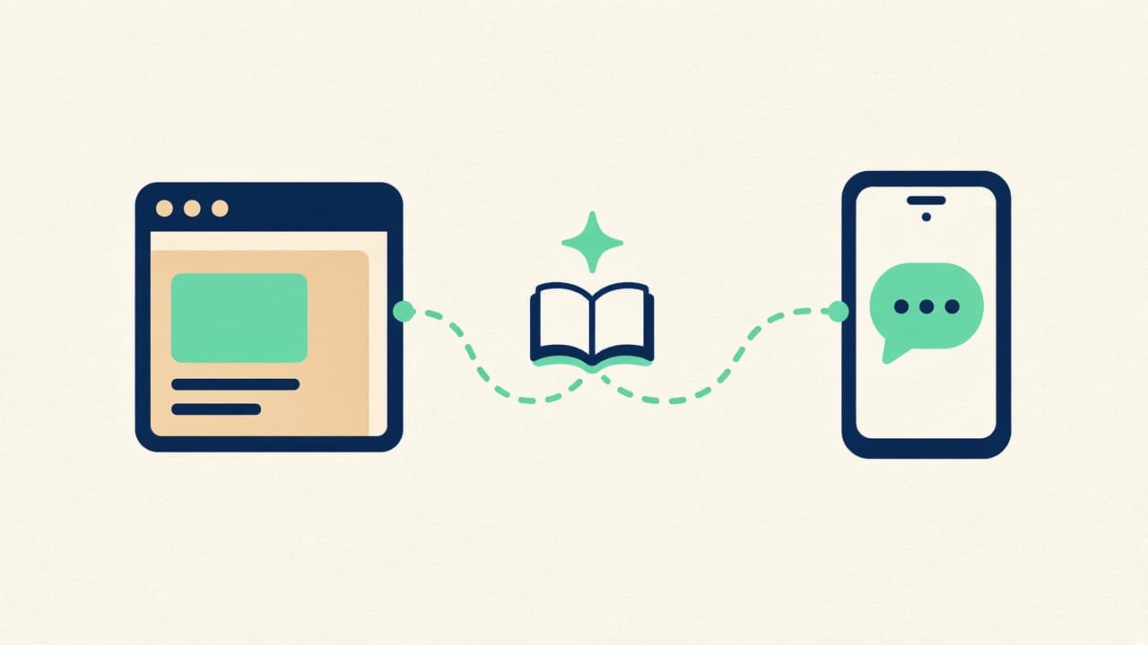 Illustration of a browser window and a phone joined by one shared icon
