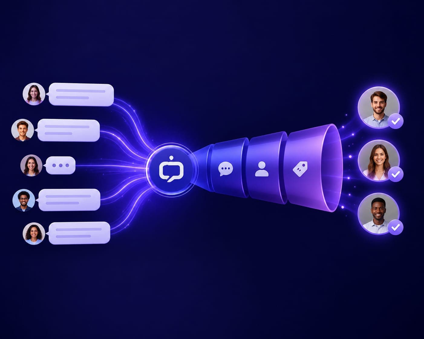 An AI chatbot answering a visitor and capturing contact details and buying intent